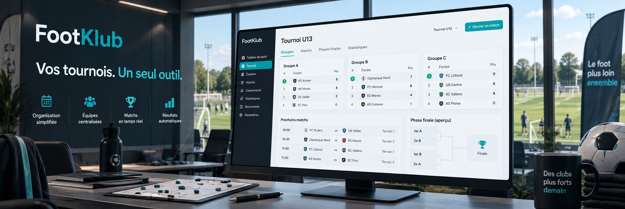 Le module tournoi de footKlub : poules, classements et calendrier des matchs